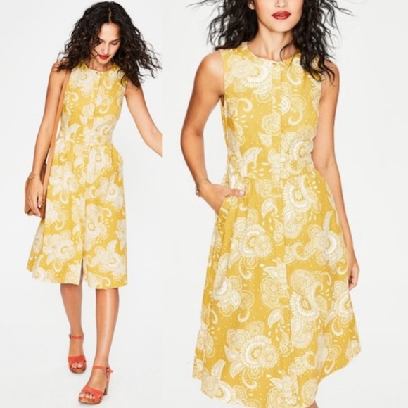Boden Yellow Floral Midi Dress - Picture 1 of 6